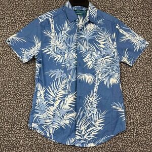 Cubavera Button Up Shirt Men Small Blue Hawaiian Slim Fit Short Sleeve S